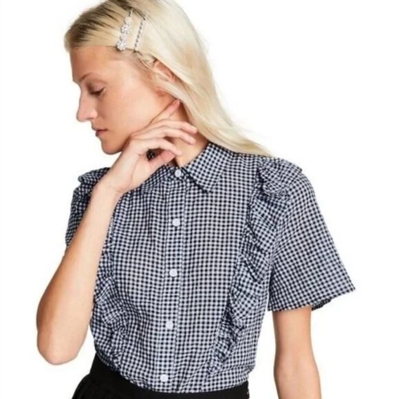 💕SANDY LIANG x TARGET💕 Short Sleeve Ruffle Blouse ~ Gingham Print Medium - Picture 1 of 16